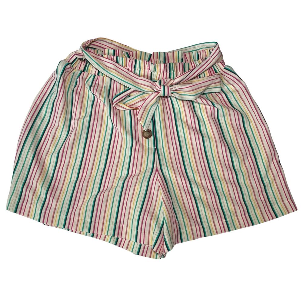 June & Hudson Women’s Size M Colorful Striped Shorts Tie Waist Elastic Casual